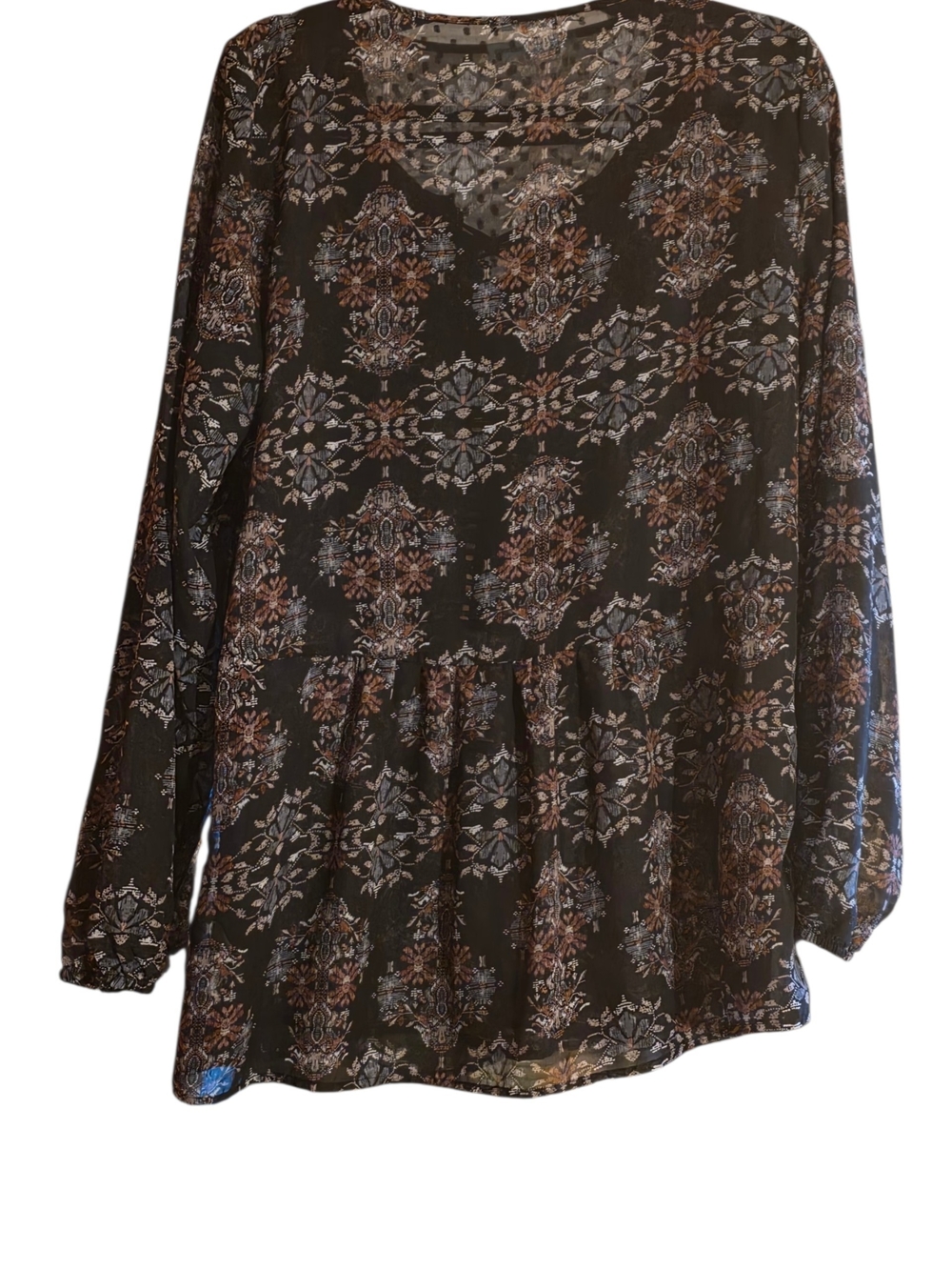 Maurices Black Floral Lace-Trim Peasant Tunic sheer and elegant - Picture 2 of 5